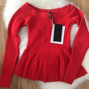 Kendall & Kylie Ribbed Peplum Red Sweater